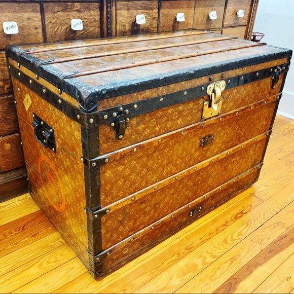 Antique Louis Vuitton Canvas Steamer Trunk LV Rare - Picture 3 of 8